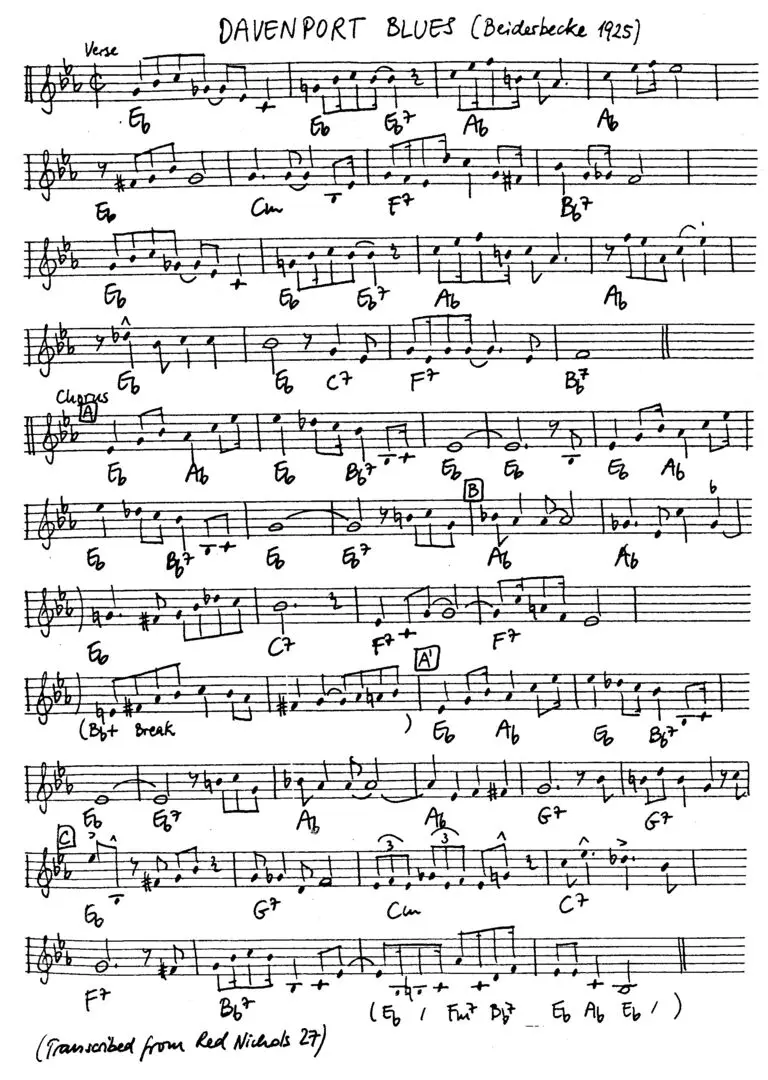 davenport blues free jazz leadsheet - Courtesy of the Jungle Jazz Band